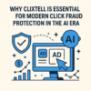 AI protecting online ads from bots and fake clicks, illustrating click fraud protection and secure ad campaigns