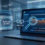 Ad injection in Google Ads showing an injected ad unit leading to fake clicks and a drop in conversion rate