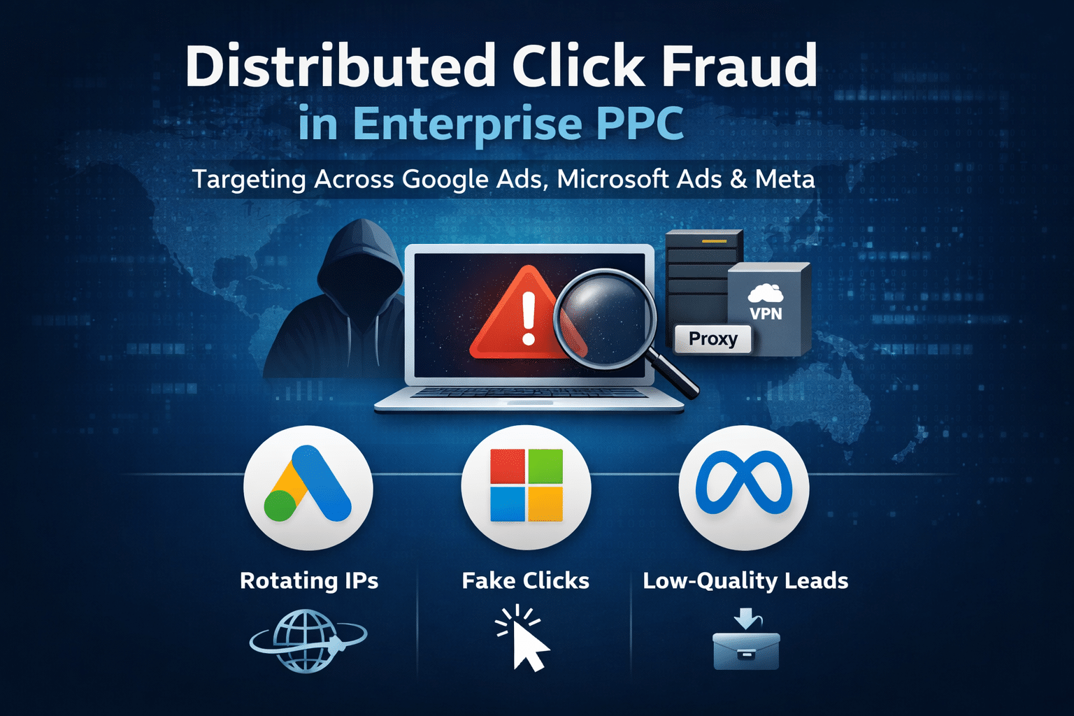Distributed click fraud detection for enterprise PPC across Google, Microsoft, and Meta