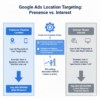 How Google determines location for Google Ads targeting, comparing Presence vs Interest signals and explaining how both combined broadens targeting.